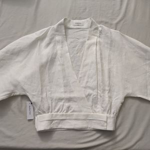 Aritzia Babaton Tahoma Linen Blouse, white espace